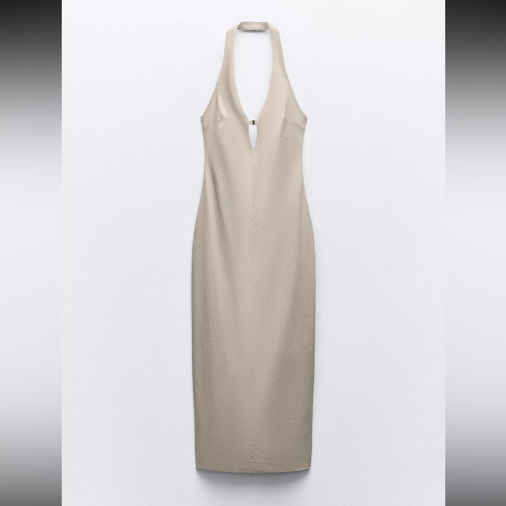 Elegant Beige Halter Neck Dress